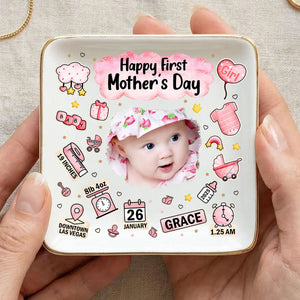 Custom Photo Our First Mother's Day Information Icon - Personalized Ring Dish
