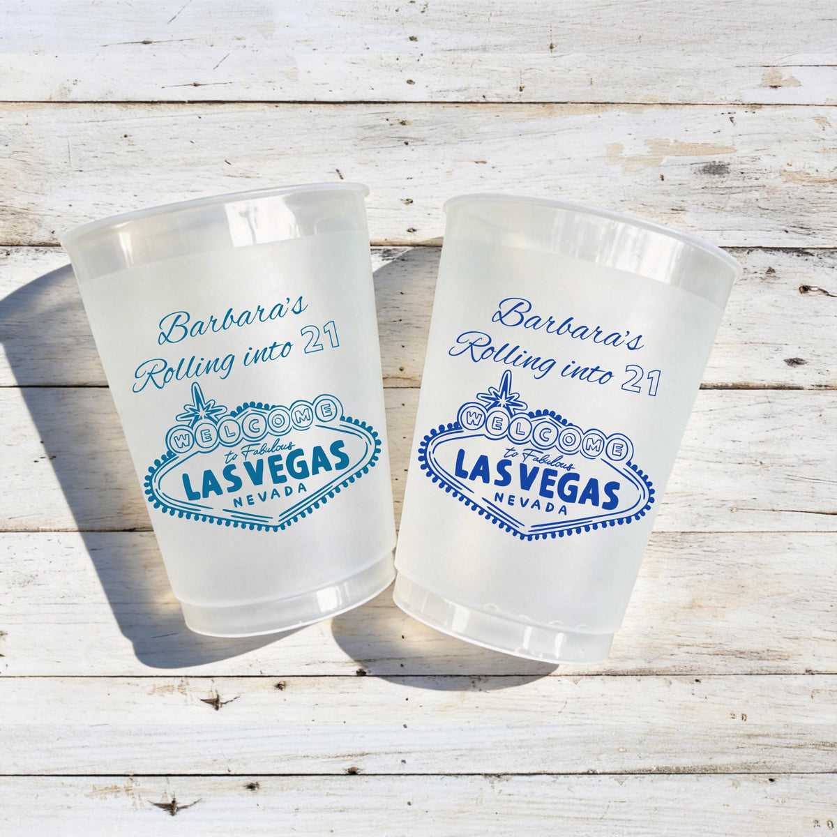 Personalized Rolling into Birthday Frosted Plastic Cups, Birthday Party Cups, Custom Party Favor Drinkware, Vegas Theme Cup Set