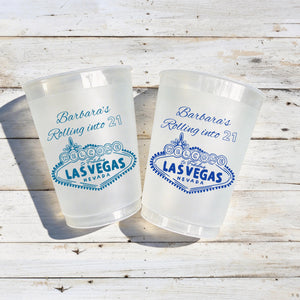 Personalized Rolling into Birthday Frosted Plastic Cups, Birthday Party Cups, Custom Party Favor Drinkware, Vegas Theme Cup Set