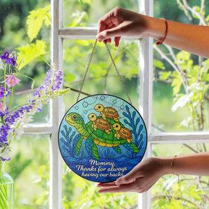 Custom Turtle Family Glass Suncatcher Gift for Mom on Mother s Day, Personalized Sea Turtle Window Decor with Kids Names