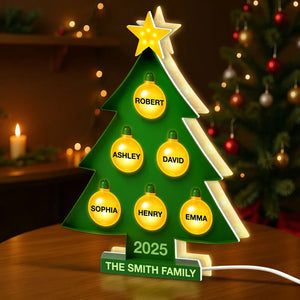 Family Christmas Tree With Light Bulbs - Personalized Light Box - Gift For Family, Christmas Home Decoration