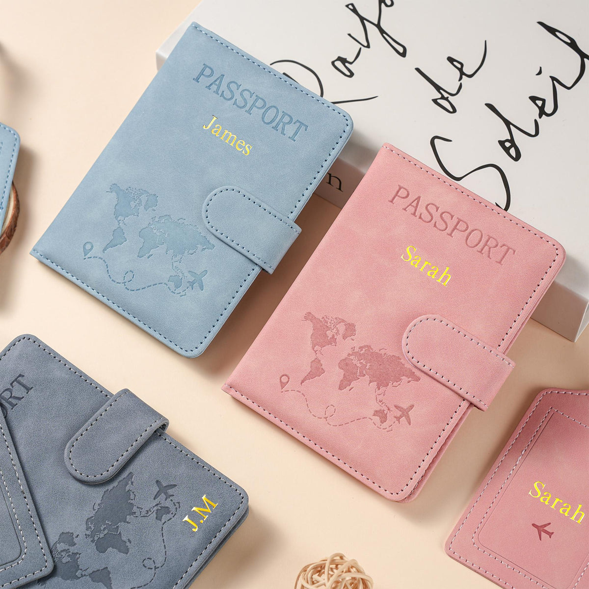 Personalized Passport Holder & Luggage Tag Set RFID Protection for Travelers, Custom Travel Gift