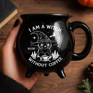 I'm A Witch Without Coffee - Personalized Halloween Black Ceramic Witch Mug - Halloween Gift For Family, Sisters, Friends, Siblings