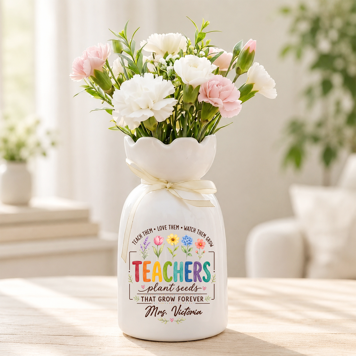 Plant Seeds That Grow Forever - Personalized Custom Ribbon Tie Flower Vase