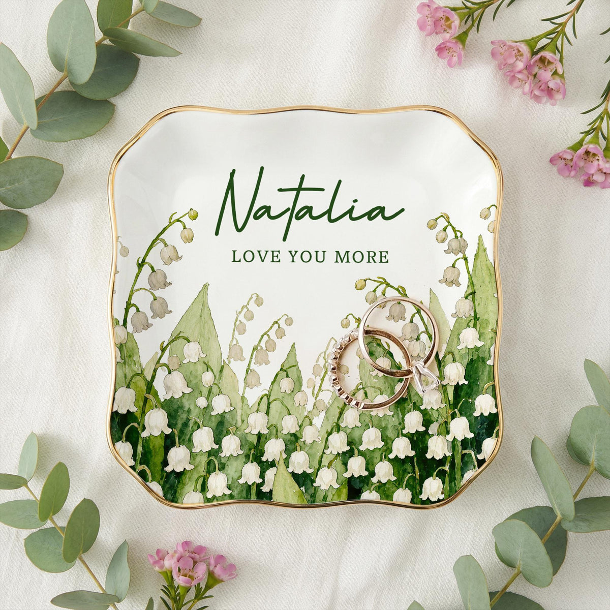 Personalized Birth Flower Trinket Dish, Custom Watercolor Flower Ring Dish, Mother's Day Gift, Wedding Bridesmaid Gift, Birthday Jewelry Dish