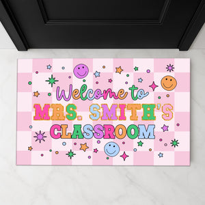 Personalized Name Classroom Doormat, Teacher Gift, Back To School Decor, Class Decoration, Groovy Door Mat, Office Door Decor