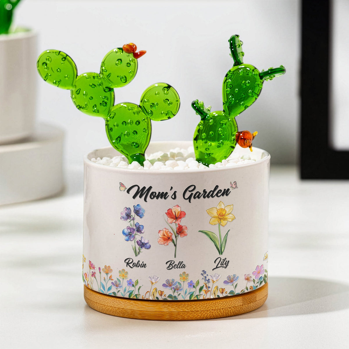 Mom Grandma's Garden Custom Kids' Birth Flower - Personalized Mini Glass Flower Plant Pot - Gift For Mom Grandma, Mother's Day