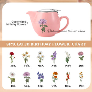 Personalized Ceramic Birth Flower Teapot, Custom Name Ceramic Tea Pot, Floral Teapot, Tea Lover Gift, Afternoon Tea Party, Gift For Her, Mother's Day Gift
