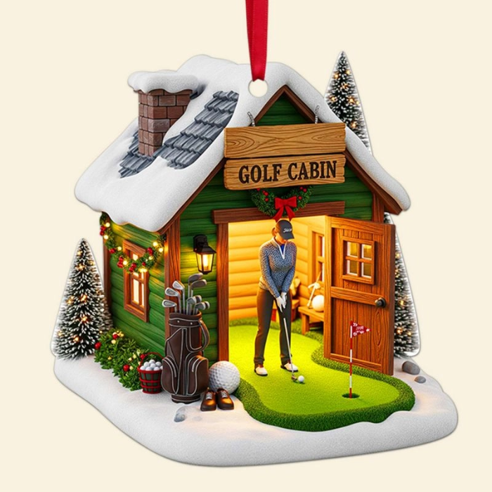 Christmas Golf Cabin - Personalized Acrylic Ornament - Christmas Gift For Golf Players