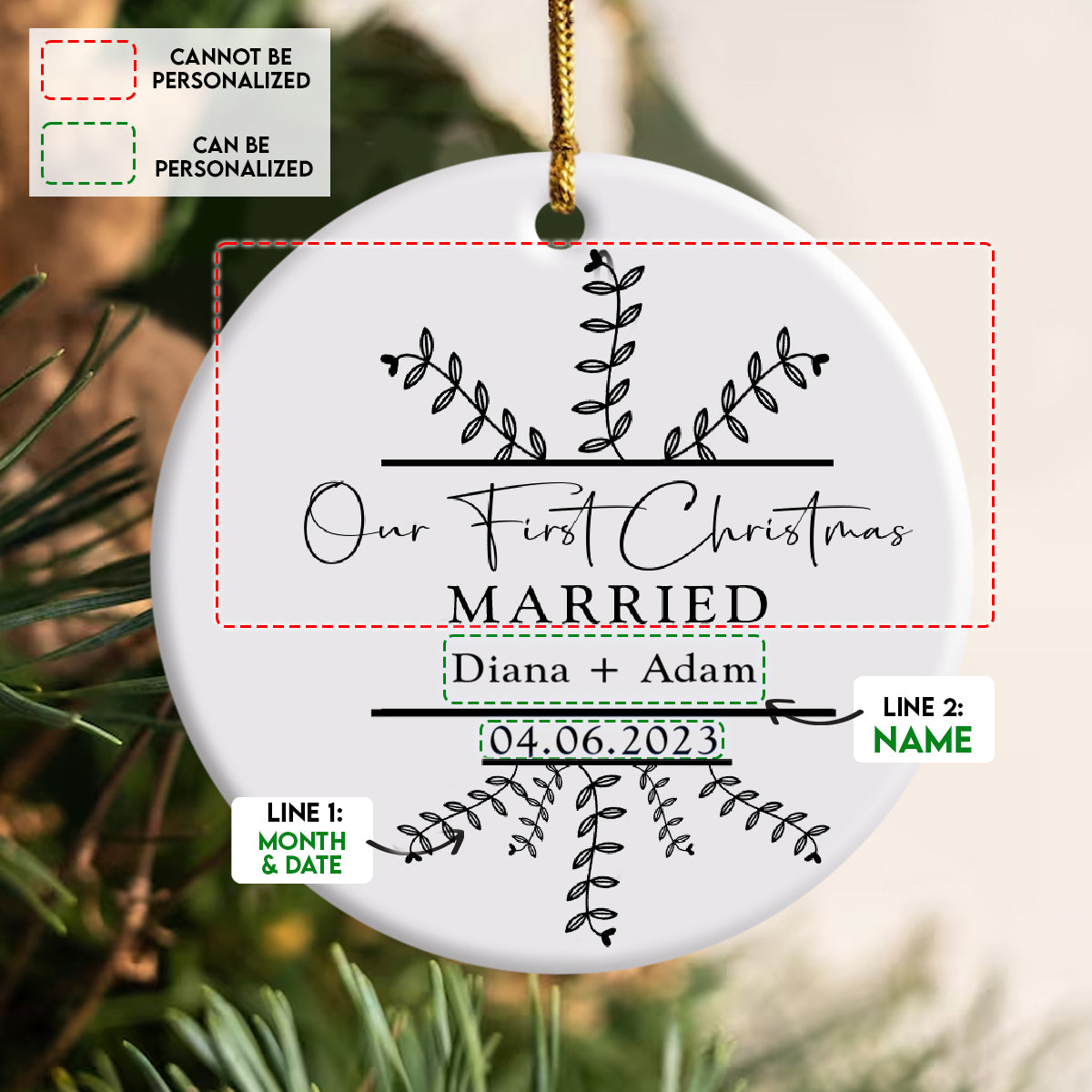 Christmas Engaged Classic Style - Personalized Ornament - Christmas Gift