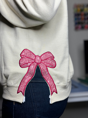 Mimi Glitter Side Bow Cut-Out Sweatshirt With Glitter, Trendy Coquette Bow, Christmas Gifts for Grandma, Nana, Granny