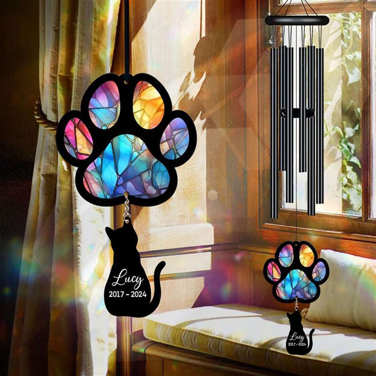 Personalized Pet Memorial Wind Chime, Remembrance Wind Chime, Pet Suncatcher Wind Chime, Cat Paw, Cat Loss, Cat Memorial, In Loving Memory