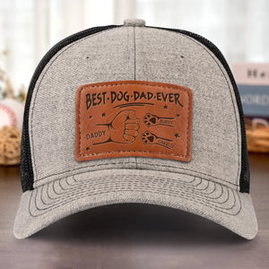 Best Dog Dad Cat Dad Ever - Personalized Leather Label Net Hat - Gift For Father, Gift For Papa, Father's Day Gift