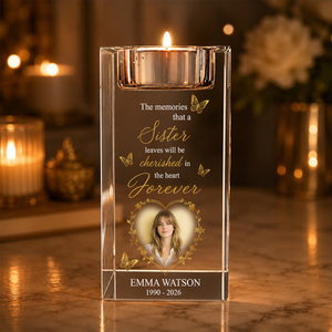 Cherished In The Heart Memorial Personalized Crystal Candle Holder