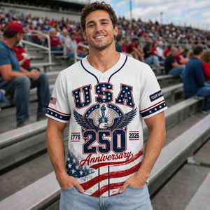 Personalized USA 250 Anniversary Baseball Jersey, Custom Patriotic Shirt, 4th of July Gift 1776