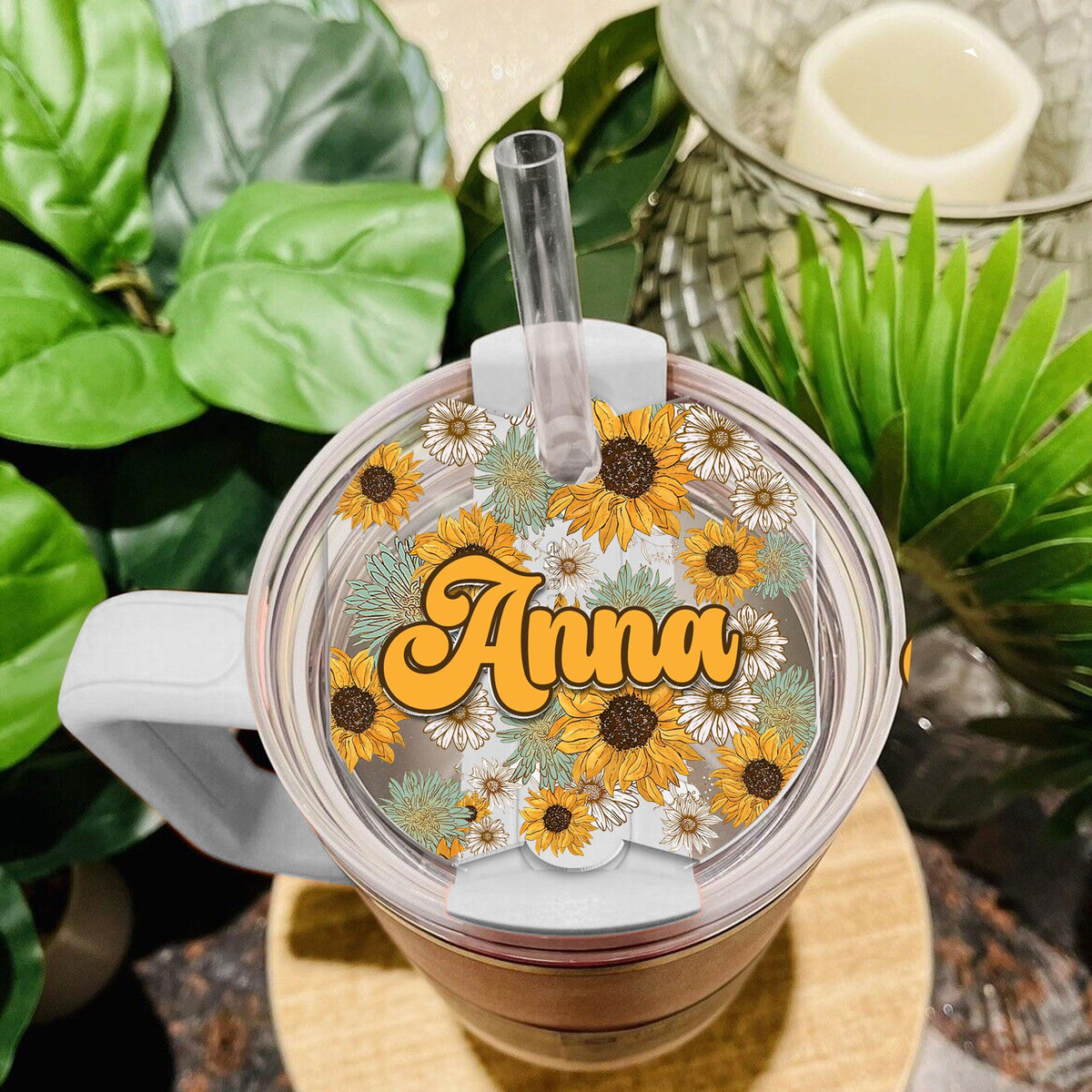 Personalized Sunflower Tumbler Name Tag, 30oz 40oz Tumbler Name Plate Topper, Custom Name Sunflower Tag, Accessories Gifts