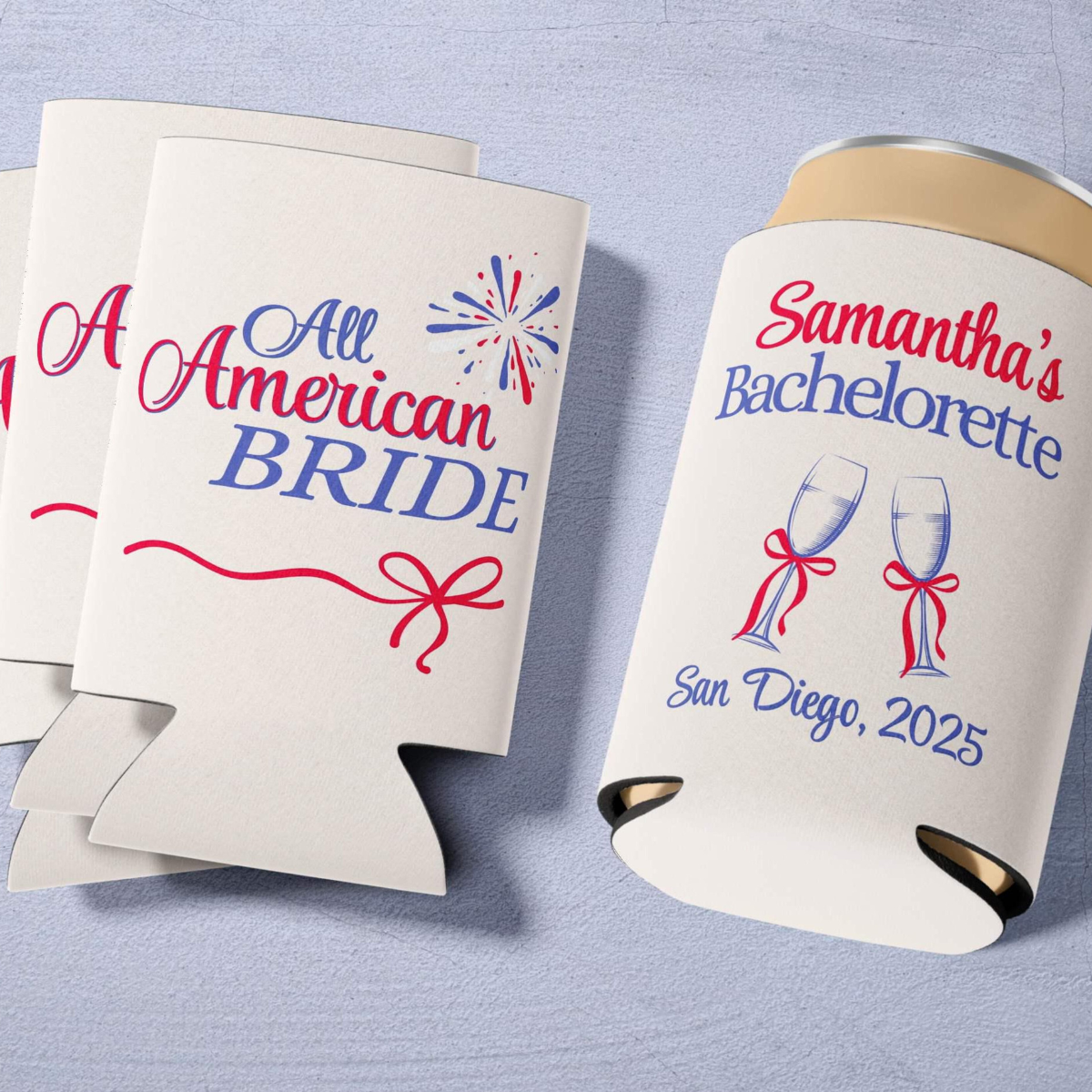 4th of July Bachelorette Party Favor Fourth of July Can cooler Independence Day Bridal Shower All American Bride Party Decor Patriotic Bach