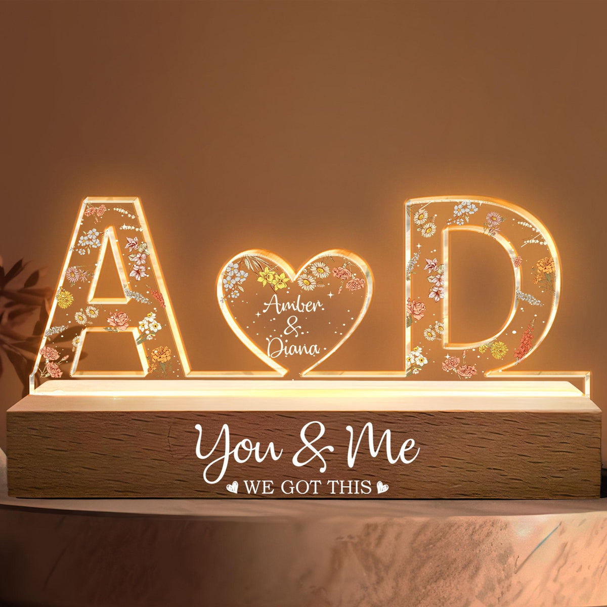 You & Me We Got This - Personalized Couple Name Led Night Light - Couple Home Decoration, Custom Letter Gift For Couple, Wedding Anniversary
