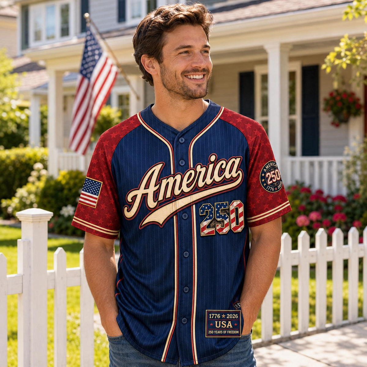 Personalized America 250 Baseball Jersey, Custom Name Number USA 1776 2026 Jersey, Patriotic Liberty Bell Shirt, 4th of July Gift