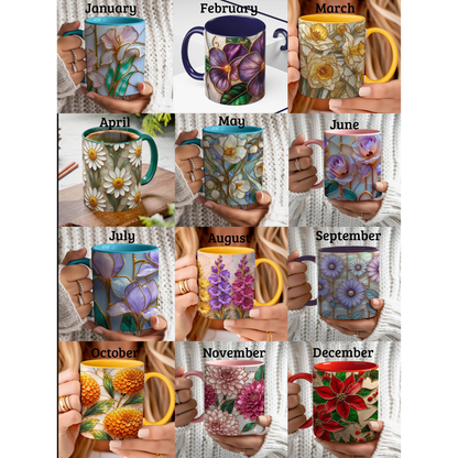 Personalized Purple Rose Stained Glass Mug, Elegant Floral Coffee Cup, Gift For Mom, Sister, Bestie