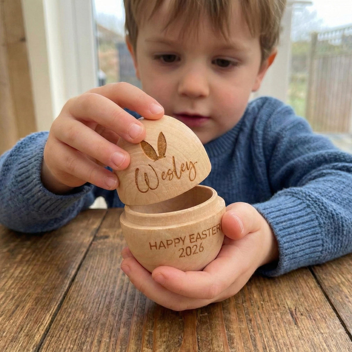 Personalized Wooden Easter Egg, Hollow Fillable Keepsake, Custom Name Easter Gift, Cute 1st Easter Basket Stuffer, Play Kitchen Toy Egg, Newborn