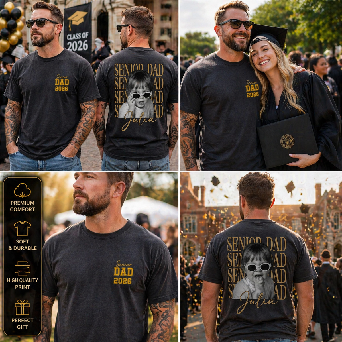 Senior Dad 2026 2 Side Shirt, Personalized Photo Dad Shirt, Graduation Dad Gift, Proud Dad Graduation Shirt