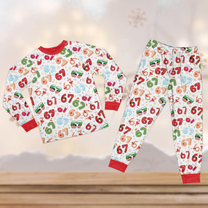 Funny 67 Six Seven Meme Christmas Pajamas, Santa Six Seven Christmas Sleepwear, Trending Six Seven Christmas Pajama Set, 67 Meme Xmas Gift