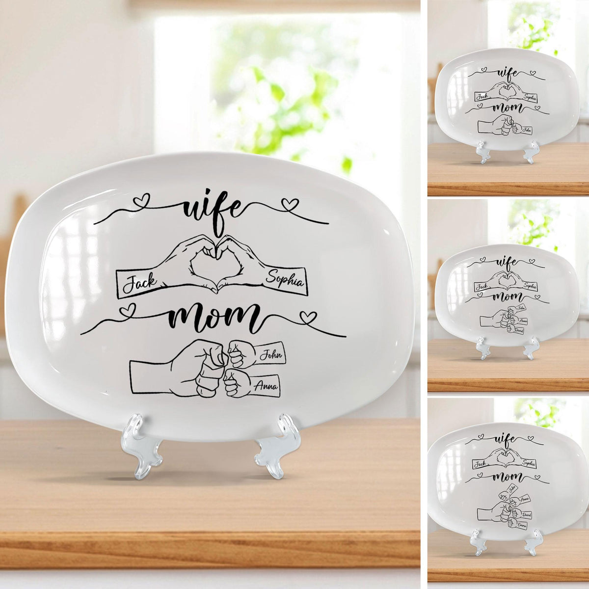 Personalized Mother's Day Platter, Custom Kid's Name Platter, Fist Bump Husband Platter, Mother's Day Gift For Mom, Wife, Her