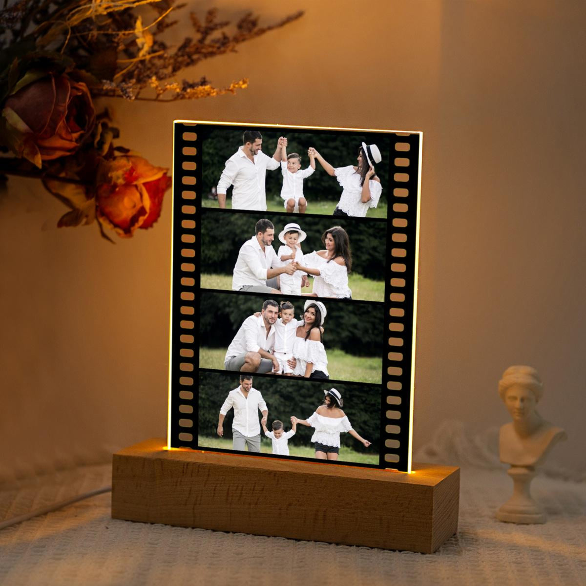 Couple Custom Photo Film Frame, Custom Photo LED Light Wooden Base, Photo Collage LED Light, Anniversary Gift, Wedding Gift, Birthday Gift