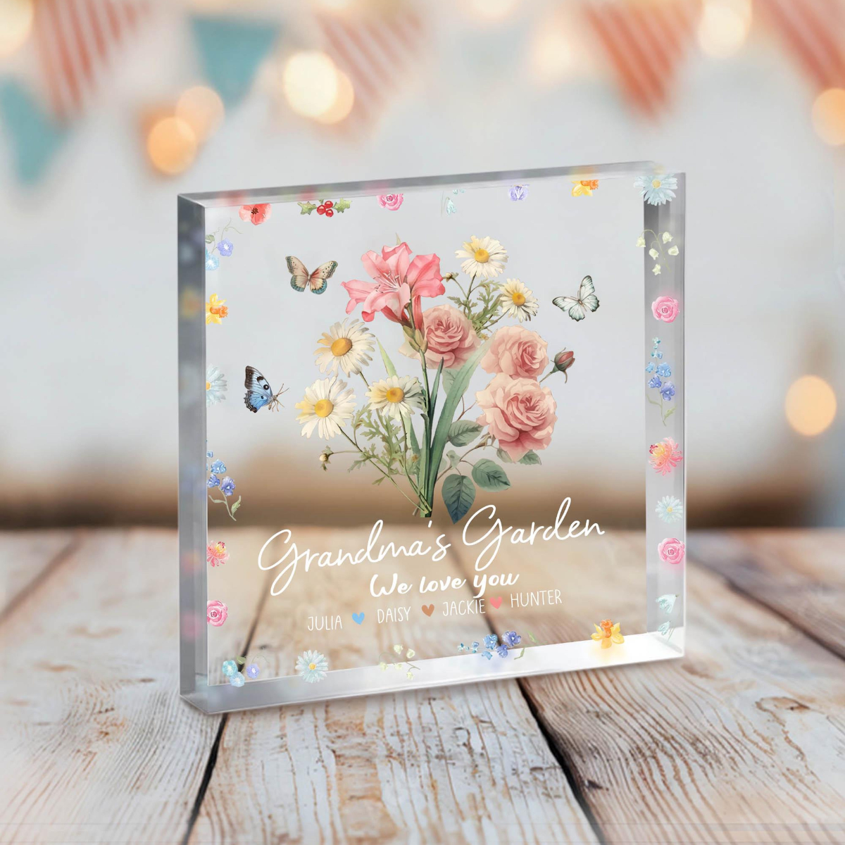 Personalized Gifts for Mom, Custom Acrylic Plaque, Mother's Day Gift, Grandma's Garden, Birth Month Flower Gift, Grandkids Names Floral Gift