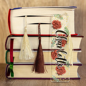 Colorful Flower Birth Month & Name - Personalized Acrylic Bookmark - Gift For Her, Gift For Sister, Bestie, Friend