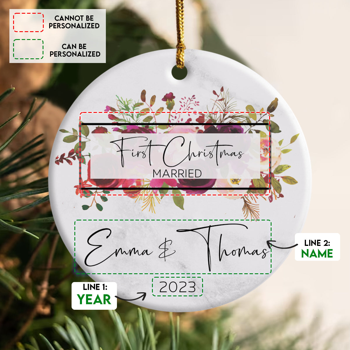 First Christmas Married Tropical Leaves - Personalized Ornament - Christmas Gift