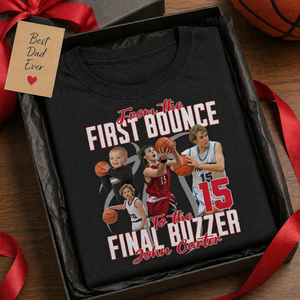Basketball Senior Custom Photo Collage Shirt, Personalized Name & Number, Dad Game Day Tee