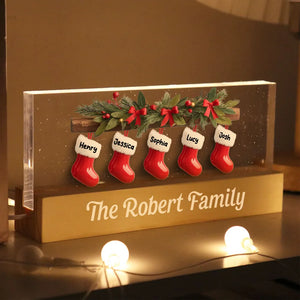 Family Christmas Stockings 3D Effect - Personalized 3D LED Light Wooden Base - Christmas Gift For Family