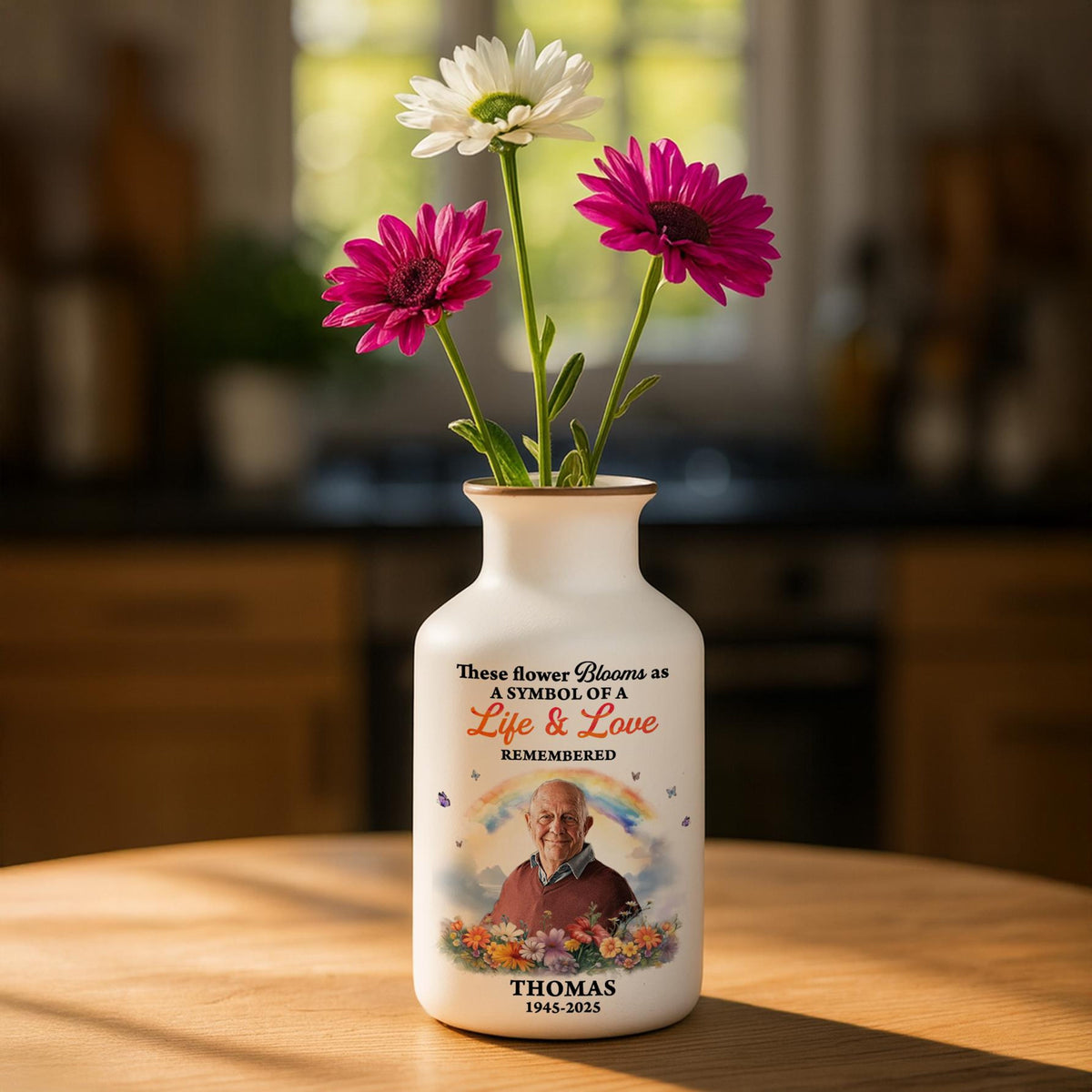 Rainbow Memorial Vase, Personalized Photo Vase, Sympathy Gift, In Loving Memory, Remembrance Gift for Loss of Loved One, Grief Gift