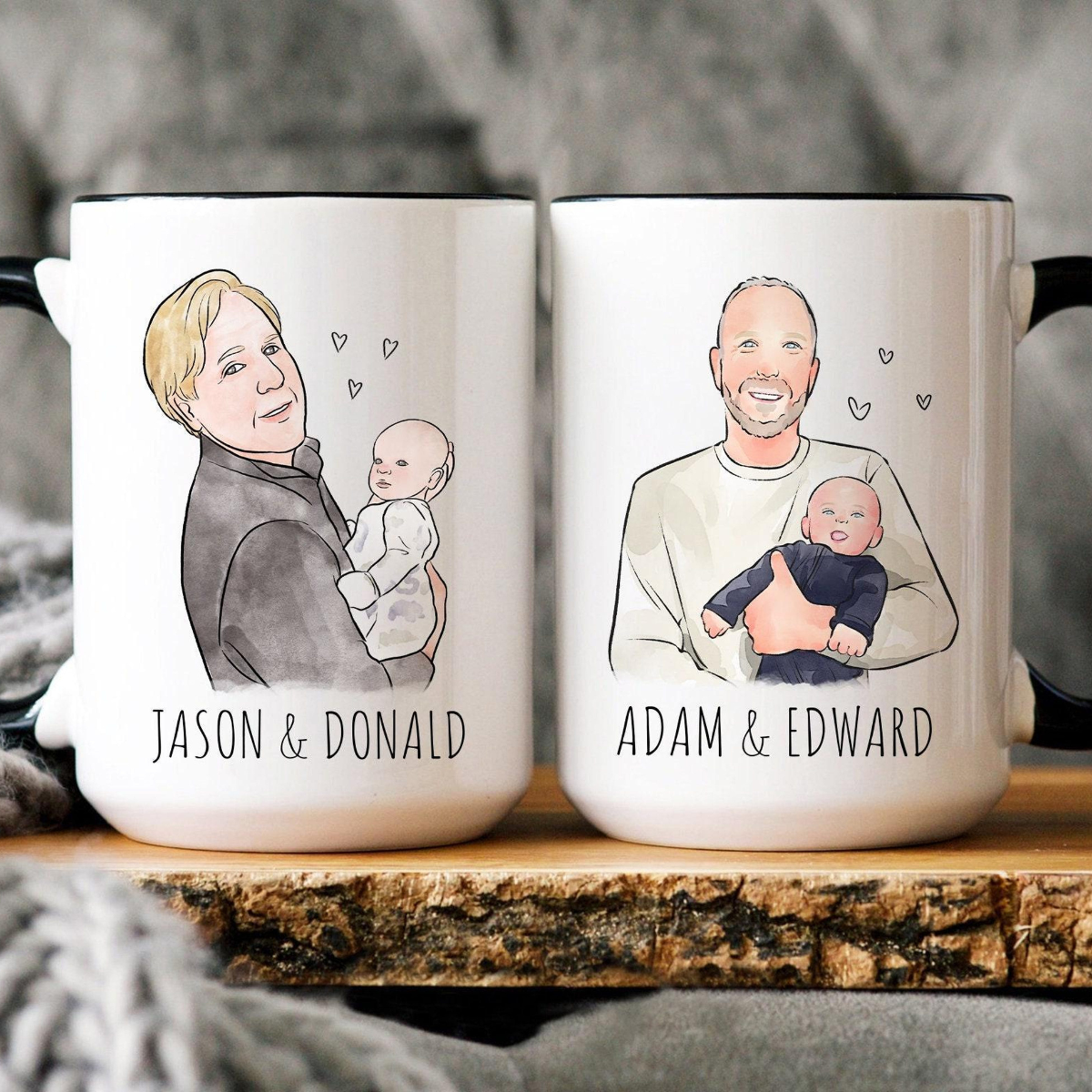Custom Dad Watercolor Portrait Mug, Father's Day Gifts for Grandpa, Fathers Day Mug, Personalized Photo Mug, Family Painting Mug, Fathers Day Gift 2025