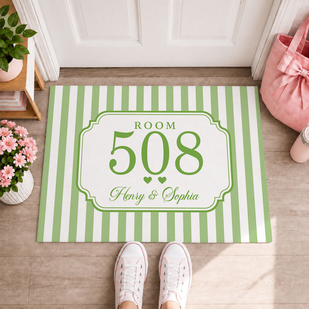 Personalized Striped Room Number Doormat - Gifts For Girls, Roomate