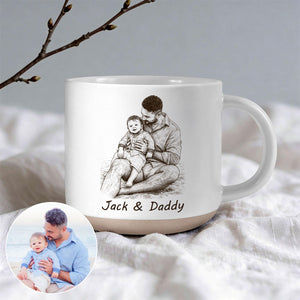 Pencil Sketch Engraved Design - Pottery Coffee Mug for Dad/Husband/Mom, Father's Day Gift
