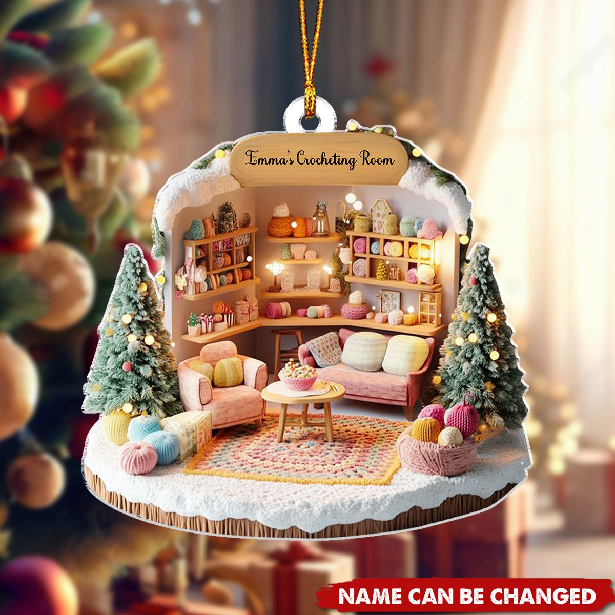 Crocheting Room - Personalized Acrylic Ornament - Christmas For Crochet Girls
