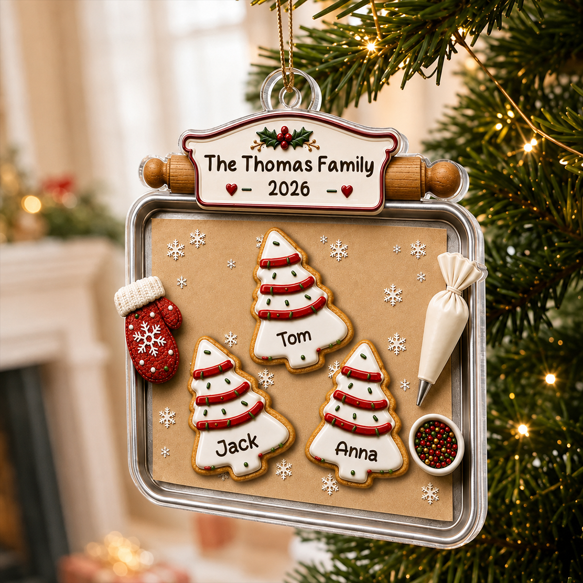 Christmas Tree Cakes Tray Custom Family Names - Personalized Acrylic Ornament - Christmas Gift For Family