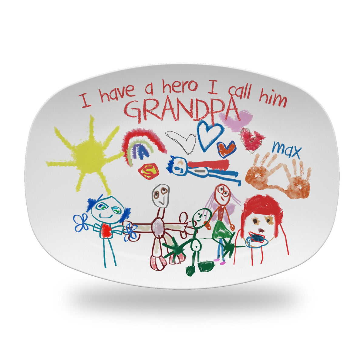 Kid's Art & Handprint Custom Platter, Father's Day Gift, Personalized BBQ Grilling Plate, Custom Serving Platter For Dad, Gift For Him