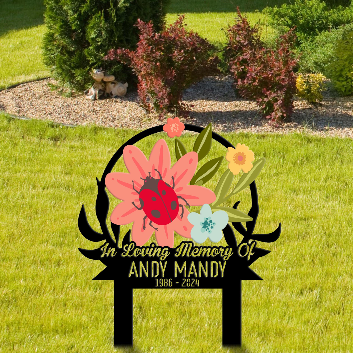 Custom Ladybugs Flower Memorial Stake, Personalized Mom Loss Ladybug Garden Memorial, Memorial Plaque, Cemetery Stake, Remembrance Gift