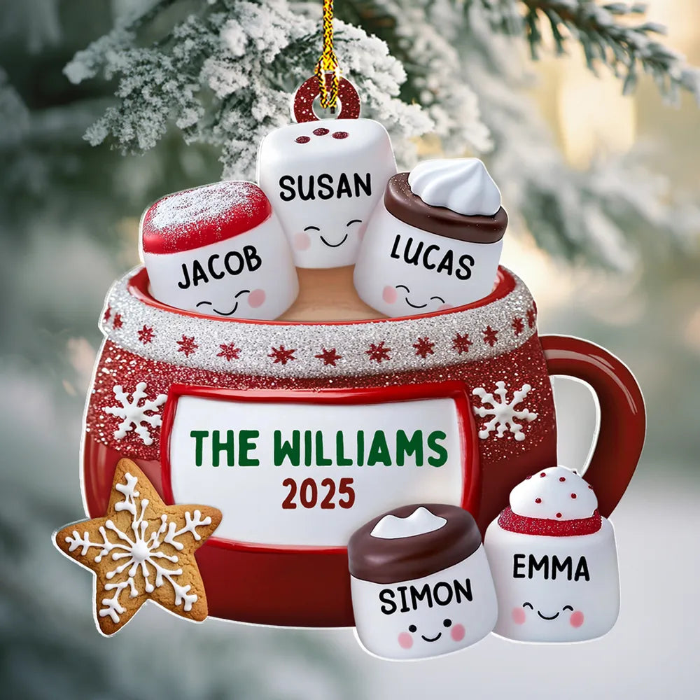Cozy Cocoa With The Marshmallow Crew - Personalized Acrylic Ornament - Christmas Gift For Family