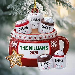 Cozy Cocoa With The Marshmallow Crew - Personalized Acrylic Ornament - Christmas Gift For Family