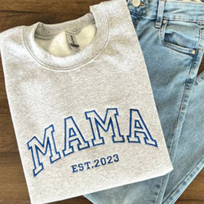 Mom, Dad Est Year With Kids Name Embroidered Shirt