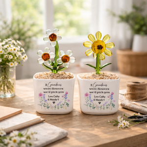 Hand Blown Glass Flower Potted Plant, Personalized Glass Flower Pot for Mom, Mother's Day Gift for Mummy/Nanny/Grandma/Nana, Birthday Gift