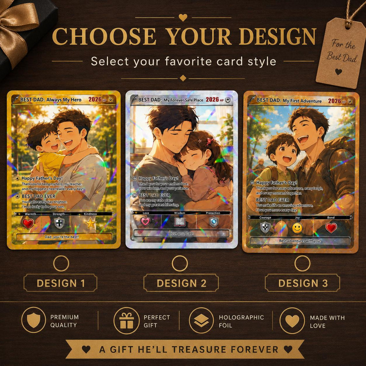 Custom Father's Day Gamer Dad Card, Personalized Photo Trading Keepsake Gift for Dad, Gift From Kids For Father