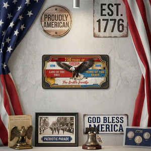 Personalized Patriotic Metal Metal Sign, 250th Anniversary 1776-2026, Eagle USA Flag Wall Art Decor
