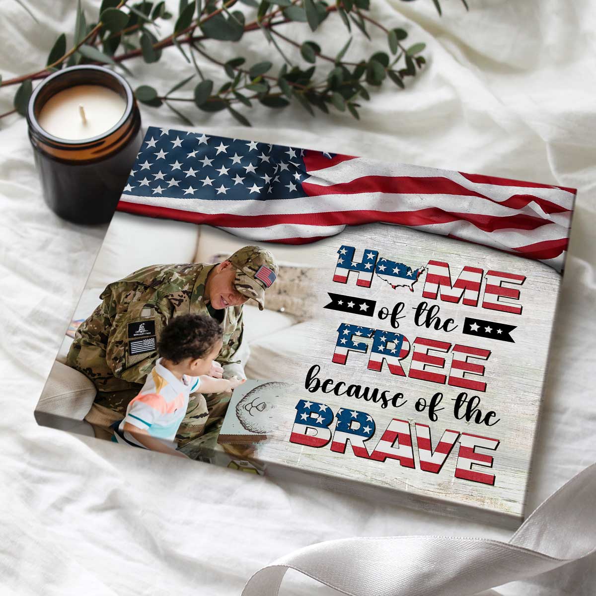 Home Of The Free Because Of The Brave America Flag Custom Canvas Print, Patriotic Gift For Veteran, Military Gifts, 4th Of July Decorations For Home