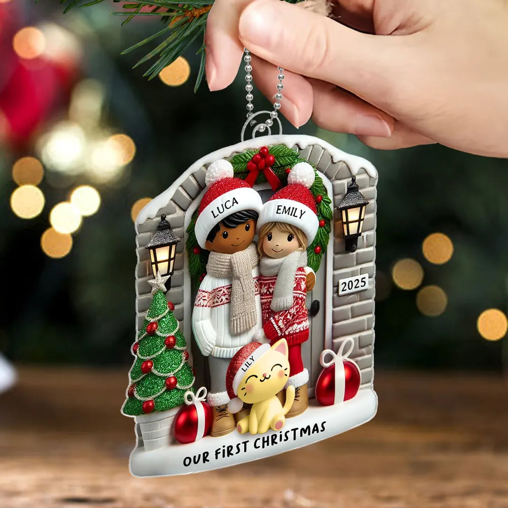Farmhouse Couple with Optional Pet Dog Cat - Personalized Acrylic Ornament - Christmas Gift For Couple